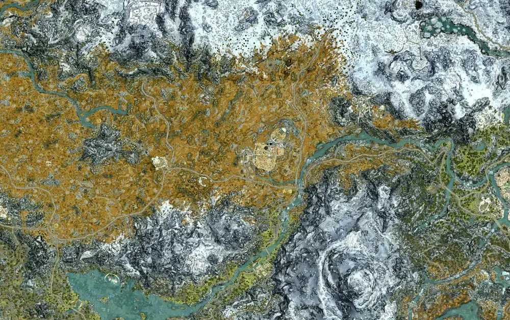 Interactive Skyrim map preview showing Whiterun Hold with location markers